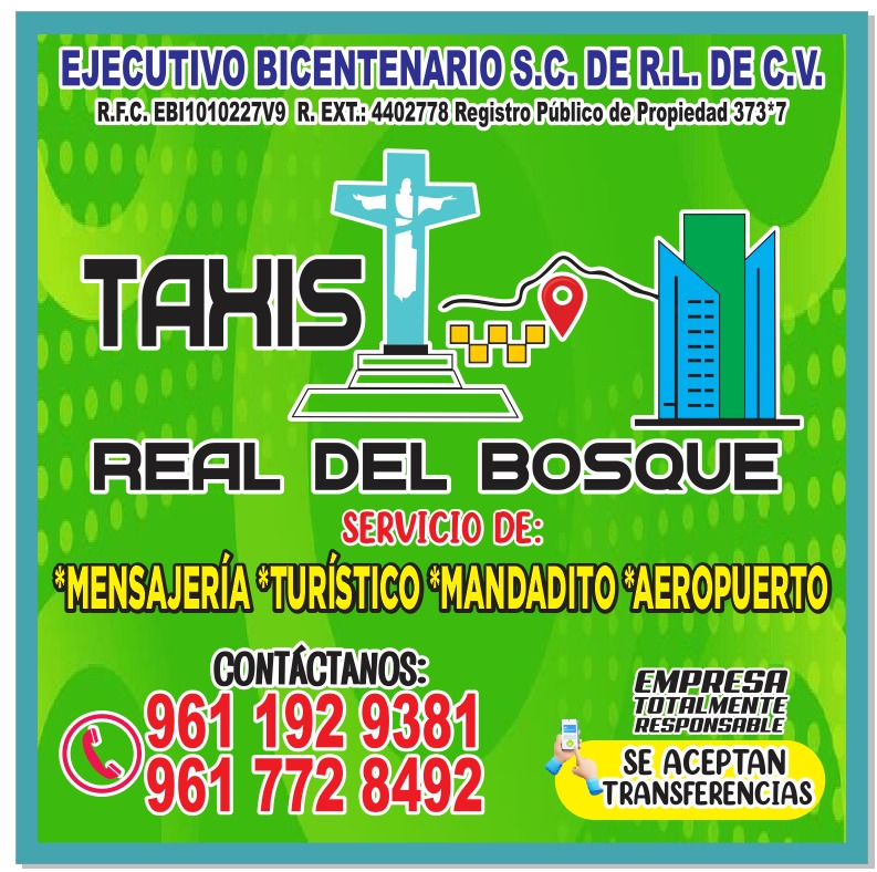 Imagen oficial de Taxis Real del Bosque con servicios y teléfonos de contacto
